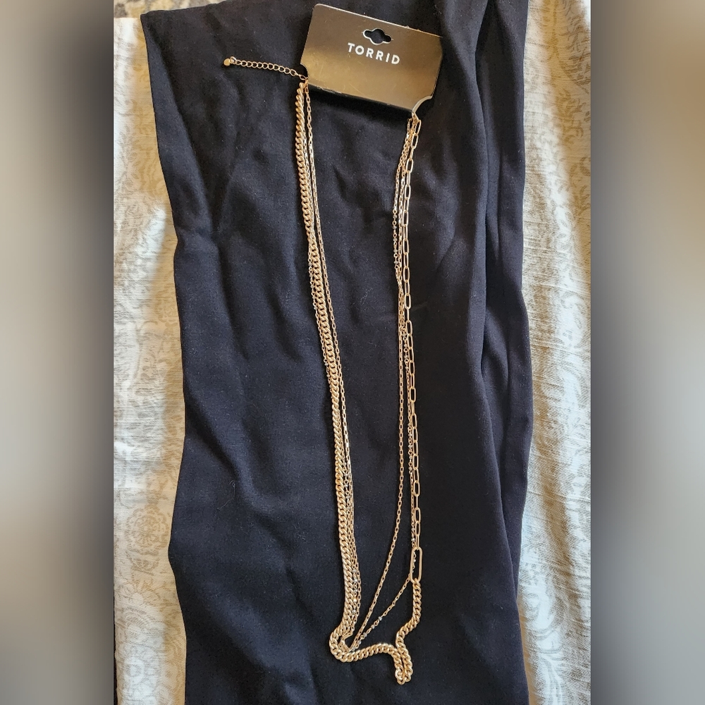 Gold necklace 3 Row long layered